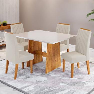 Imagem de Conjunto Sala de Jantar 4 Lugares Retangular Tampo de Mdp Belline Mel/Off White