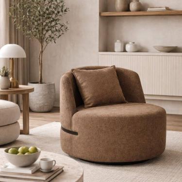 Imagem de Poltrona Giratória para Sala de Estar Laila Marrom/Preto