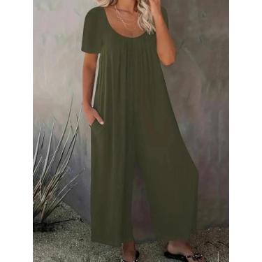 Imagem de Macacão De Verão plus Size Feminino 0XL-5XL Em Cor Sólida Com Bolsos E