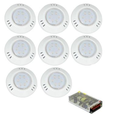 Imagem de Kit 8 Hiper Led 9W Azul Abs Piscina E Fonte 10A - Brustec