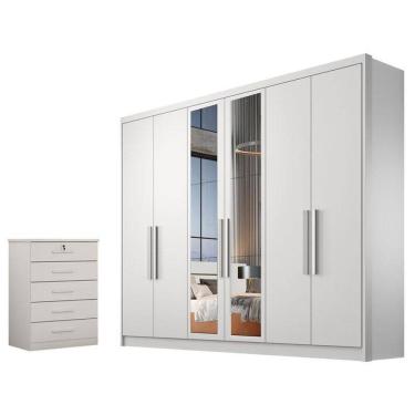 Imagem de Guarda Roupa Casal Linea com Espelho e Gaveteiro Suiça Neve - Novo Horizonte