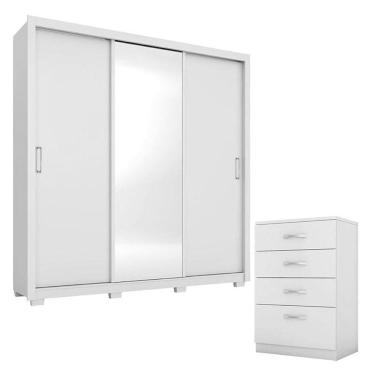 Imagem de Cômoda Astral e Guarda Roupa Casal Residence Branco com Pés - Demóbile