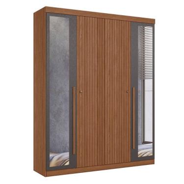 Imagem de Guarda Roupa Casal Ripado 4 Portas Buriti com Espelho Jatobá Grafite Acetinado - Santos Andirá