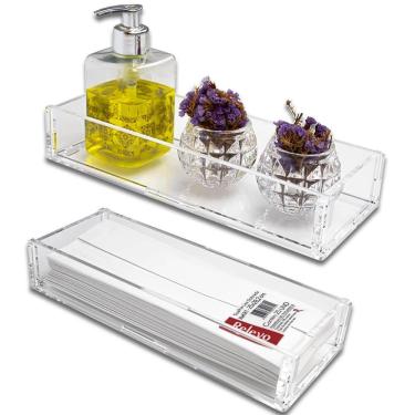 Imagem de Bandeja Decorativa para Lavabo Toalheiro Clássica para Organizar Itens e porta-toalhas em Acrílico Cristal Transparente