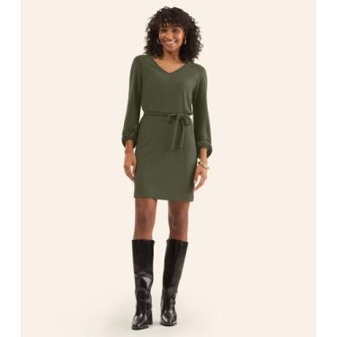 Imagem de Vestido Feminino Manga Longa Com Cinto Rovitex Verde, GG, Verde