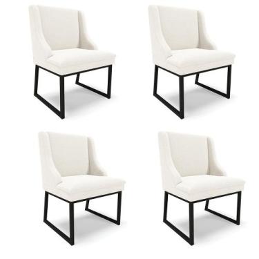 Imagem de Cadeira Sala de Jantar Industrial Preto kit 4 Liz Bouclê Off White D03