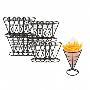 Imagem de Suporte Cone Fritas Cestinha Inox Preto Servir Petisco 50un - casa cha