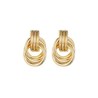Imagem de Brinco Feminino Trio de Argolas Pino de Prata Banho Ouro Prata MINIMAL