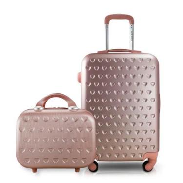 Imagem de Mala de Viagem Bordo Pequena Rígida ABS Rodinhas 360 + Frasqueira de M