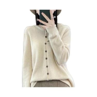 Imagem de Cardigã Feminino De Lã Merino 100% Tricotado, Moletom Solto Com Capuz 