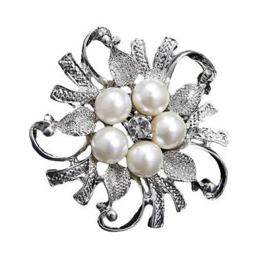 Imagem de Broches Elegantes De Pérolas Imitadas E Strass Em Formato De Flor Para