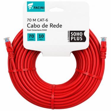 Imagem de Cabo de Rede eFacini Vermelho CAT6 Furukawa 100% Cobre, Anatel 70 Metr