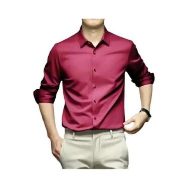 Imagem de Camisa Social Masculina 5XL Grande Branca Pura De Seda Gelada Sem Ferr