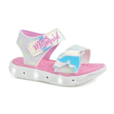Imagem de Sandália Papete Mini Pé Meninas Rosa Luz De Led Velcro-Feminino