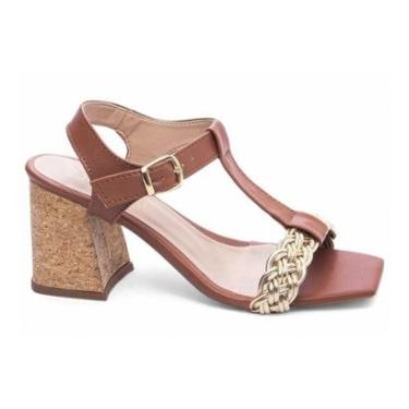 Imagem de Sandália Feminina Salto Alto Grosso Bloco 7cm Feminina Caramelo-Feminino
