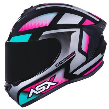 Imagem de Capacete Feminino Fechado Asx Draken Spirit Prata Rosa Moto, Preto Pra