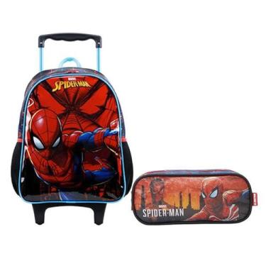Imagem de Kit Mochila com Rodinhas Spider Man 11660 e Estojo Escolar Duplo 13355