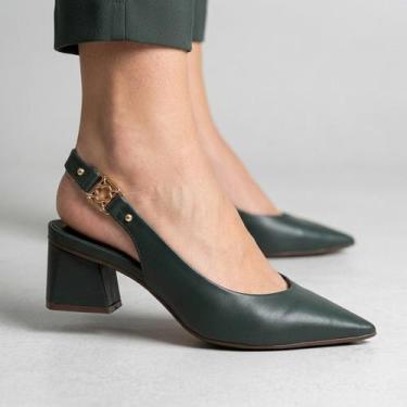 Imagem de Sapato Scarpin Slingback Bebecê Verde Escuro, Turmalina, 38
