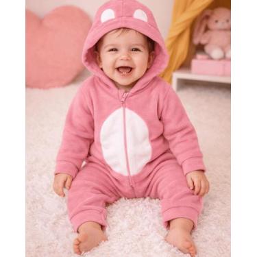 Imagem de Macacão Bebê Soft Menino Menina Inverno Quentinho Capuz Zíper RN ao 3 