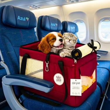 Imagem de Bolsa Transporte Vinho Aviao Cao Gato Padrao Linha Voo Azul - SAO