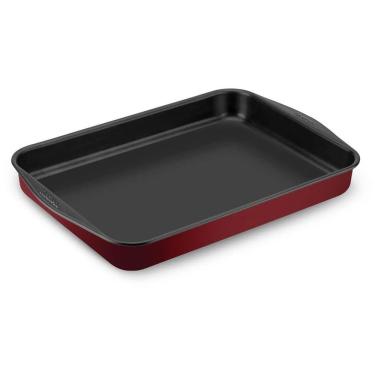 Imagem de Assadeira Funda Retangular Antiaderente Rochedo Dura+ 37cm Alumínio Revestimento Interno e Externo Vermelho Arno