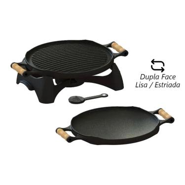 Imagem de Rechaud Bifeteira Redondo 93727LB Ferro Fundido Dupla Face para Churrasco Fogão Indução Libaneza