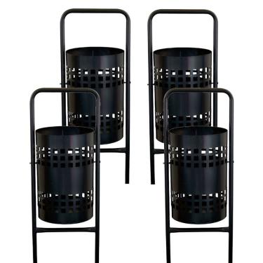 Imagem de Kit 4 Lixeiras 40L para Pátios Parques Calçada Rua Modelo 3143X4MTM Tela Redonda Preta Metalmig