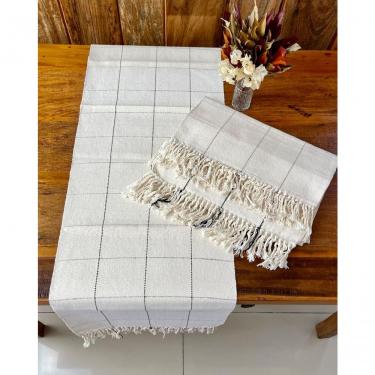 Imagem de Caminho de Mesa Grid Algodão Tear Manual 40cm X 1,60m Marrom