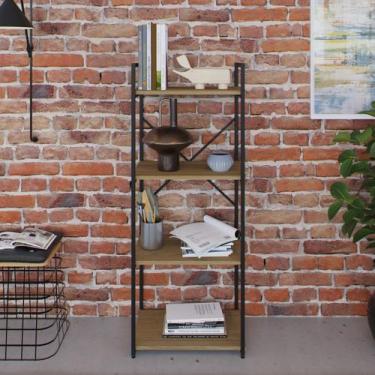 Imagem de Estante com 4 Prateleiras 118x45x33cm Yon Marrom/Vermont/Preto - Metal