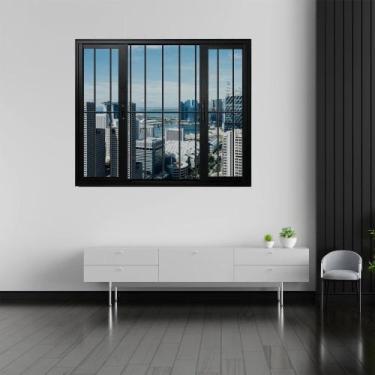 Imagem de Janela Vitrô de Alumínio 4 Folhas 120 x 150cm Linha 25 c/Grade Preto E