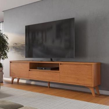 Imagem de Rack para TV até 75 Polegadas MDF 237cm Pés em Madeira Maciça Laqueado
