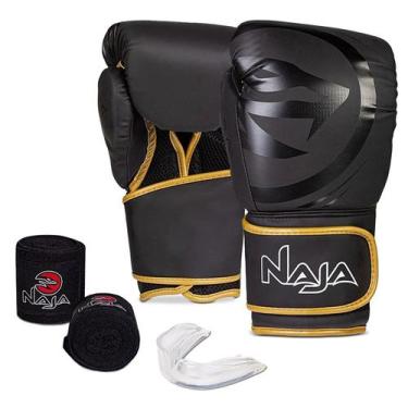 Imagem de Luva Boxe Muay Thai Black Line Naja - Par de Luvas + Bandagem + Protet