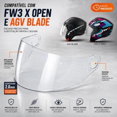 Imagem de Viseira Cristal Transparente Anti Risco 2mm Para Capacete FW3 X Open A