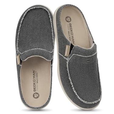 Imagem de Pantufas masculinas com suporte de arco, chinelo de lona para casa masculino com forro de veludo, sapato para usar em casa com sola de borracha antiderrapante para uso interno e externo, Black ( Built-in Suede Insoles ), 12