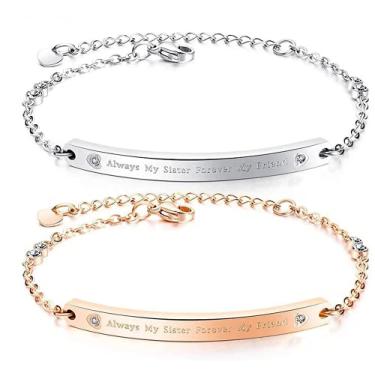 Imagem de Pulseira da amizade tornozeleira para BFF Bestie Sister Best Friend, Always My Sister Forever My Friend, joia inspiradora presente para aniversário, feriado, cerimônia de formatura, Ouro e prata, G