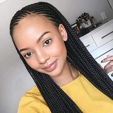 Imagem de Pkfinrd Peruca de fibra química entrelaçada frontal fashion peruca com três fios sujo Pode ser tingida a quente preta alta temperatura seda respirável confortável feminina (tamanho 50,8 cm)