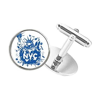 Imagem de DIYthinker Abotoaduras com clipe de botão redondo EUA of Liberty, New York City