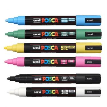 Imagem de Kit 6 Caneta Posca Marcador PC-5M Cores Basicas Uni Ball