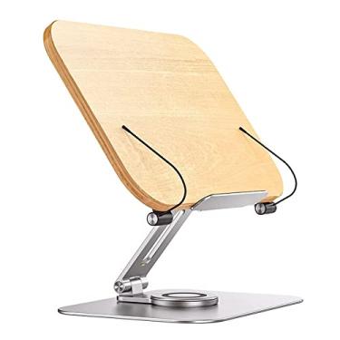 Imagem de Suporte de mesa multifuncional giratório 360, suporte de mesa multifuncional em metal para todos os dizeres e suporte de livro de madeira compatível com iPad Pro Air Mini Samsung Tablet estante de leitura Estudante Laptop Suporte ajustável (Rotação)