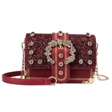 Imagem de Bolsas de couro PU com aba bolsa de ombro feminina moda feminina bolsa transversal acessórios, Vermelho, M