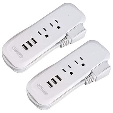 Imagem de Pacote com 2 fitas de alimentação para viagem - NTONPOWER tira de alimentação com 2 saídas e 3 USB, estação de carregamento portátil para desktop, cabo de extensão curto de 15", compacto para cruzeiros, mesa de cabeceira, escritório, casa, hotel