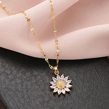 Imagem de Colar de ouro de girassol para mulheres jóias de jóias de titânio aço de zircão de gargantilha colar