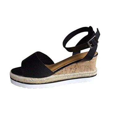 Imagem de Sandálias femininas plataforma femininas retrô dedo romano tornozelo moda sandálias anabela abertas sandálias femininas dedo fechado sandálias para mulheres tamanho 10 (preto, 38)