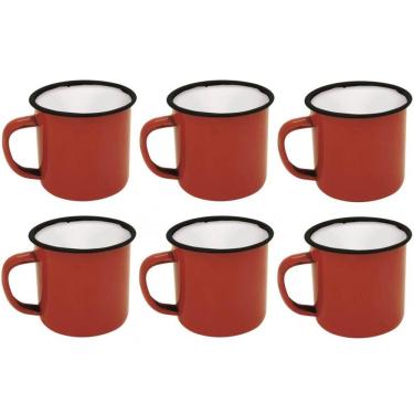 Imagem de Jogo com 6 Mini Canecas Esmaltadas Vermelha 5cm 60ml - Yazi