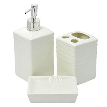 Imagem de Conjunto Banheiro Cerâmica Branco Geometrico 3pcs