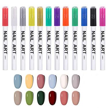 Imagem de Caneta de pintura de arte de unhas 3D pincel de forro de desenho DIY linhas abstratas detalhes grafite lápis de secagem rápida ferramentas de manicure à prova d'água 12 cores, cor, 14,2 cm