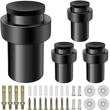 Imagem de Batentes de porta 6 cm batente de porta de piso cilíndrico preto protetor de parede de borracha para para-choques de porta de aço inoxidável para serviço pesado para parte inferior das portas, pacote
