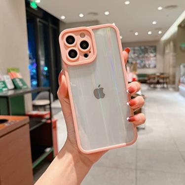 Imagem de Estojo holográfico de luxo laser holográfico para iphone 13 12 11 pro max xs xr x transparente traseiro à prova de choque acrílico aurora capa, rosa, para iphone 13
