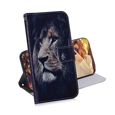 Imagem de MojieRy Capa carteira para celular para Apple iPhone 8 Plus, capa fina de couro PU premium para iPhone 8 Plus, 2 compartimentos para cartão, capa agradável, leão