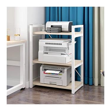 Imagem de KIZQYN Suporte de impressora Impressora de piso multicamadas doméstica Copiadora Prateleira de armazenamento Suprimentos de escritório Rack de acabamento de mesa Multicamadas Impressora de mesa de madeira de metal (Cor: Latão)